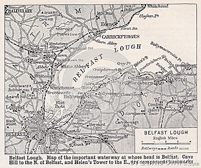 Vintage map of Belfast Lough. Stock Photo