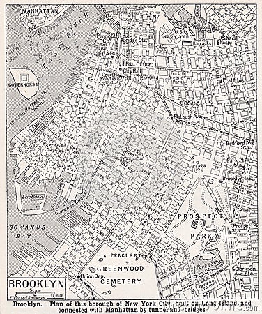 Vintage map of Brooklyn. Editorial Stock Photo