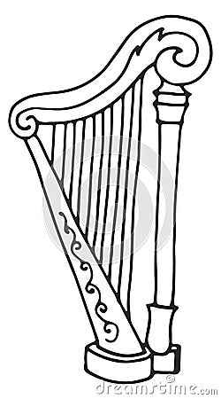 Harp doodle. Classic music instrument line icon Vector Illustration