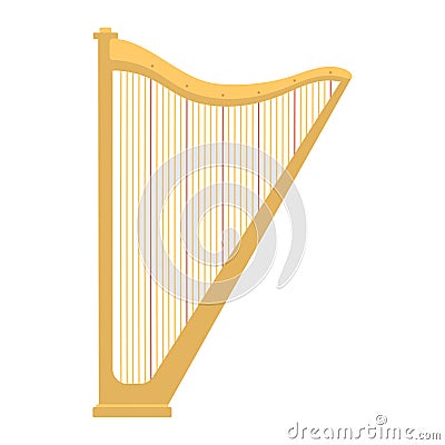 Harp icon golden stringed musical instrument classical orchestra art sound tool and acoustic symphony stringed fiddle Vector Illustration