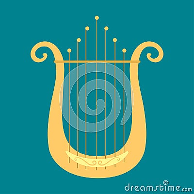 Harp icon golden stringed musical instrument classical orchestra art sound tool and acoustic symphony stringed fiddle Vector Illustration