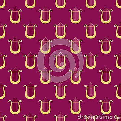 Harp icon golden stringed musical instrument seamless pattern vector illustration Vector Illustration