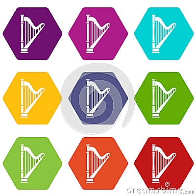 Harp icon set color hexahedron Vector Illustration