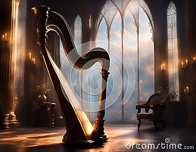 Harp in a quiet room Stock Photo