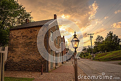 Historic buildings on Potomac street in Harpers Ferry, West Virginia. Editorial Stock Photo