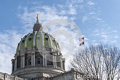 Harriburg Capitol Building Dome with Blue Sky Background Editorial Stock Photo