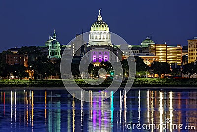 Harrisburg Pennsylvania at Night Stock Photo