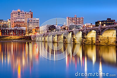 Harrisburg skyline and the historic Market Street Bridge at dusk Stock Photo