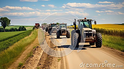 harrow farm equipment on roads Cartoon Illustration