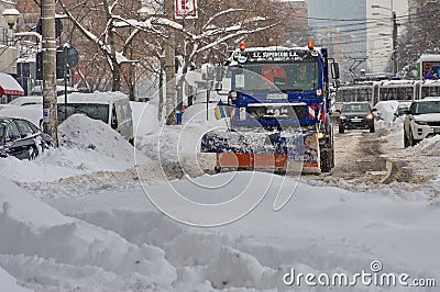 Winter landscape. Harsh winter with snow in Bucharest, capital of Romania. Siberian frost Editorial Stock Photo