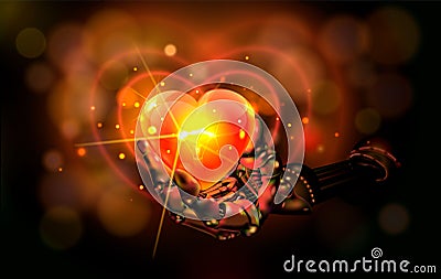 Hart. Abstraction. Manipulator holding red with gold Bokeh bright light background Stock Photo