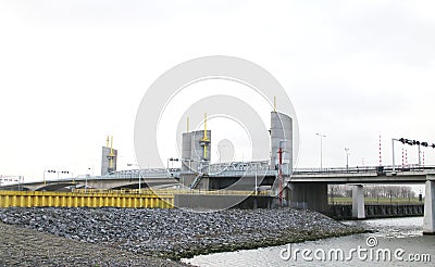 Hartelbrug bridge over the Hartelkanaal at Spijkenisse in the harbor in Rotterdam the Netherlands. Editorial Stock Photo