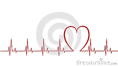 Heart pulse, cardiogram line vector illustration isolated on white background, heartbeat Vector Illustration