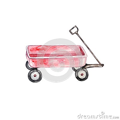 Watercolor pink harves wagon Stock Photo