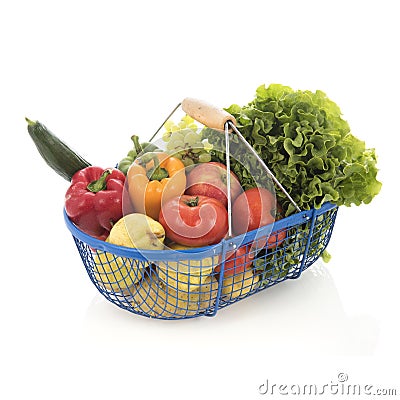 Harvest basket with vegetables and fruit Stock Photo