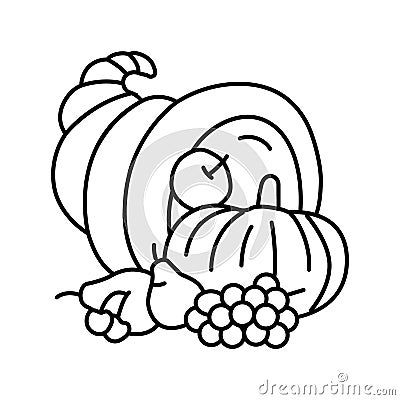 harvest cornucopia autumn season line icon vector illustration Cartoon Illustration