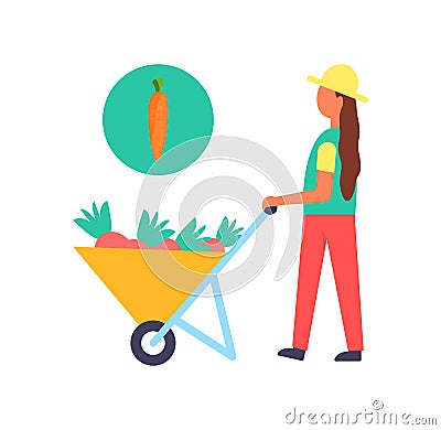 Harvest Person Farmer and Cart Vector Illustration Vector Illustration