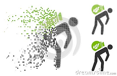 Disappearing Pixel Halftone Harvest Porter Icon Vector Illustration