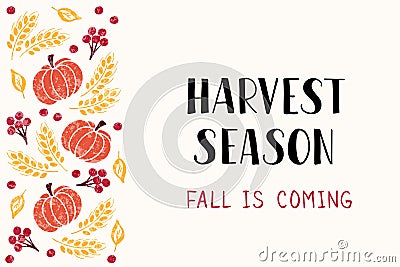 Harvest season hand drawn text with autumn harvest symbols Cartoon Illustration