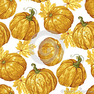 Harvest season pumpkin vector seamless pattern Stock Photo