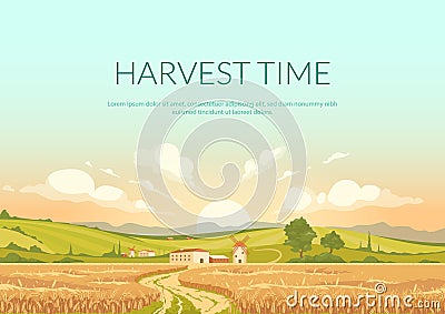 Harvest time poster flat vector template Vector Illustration