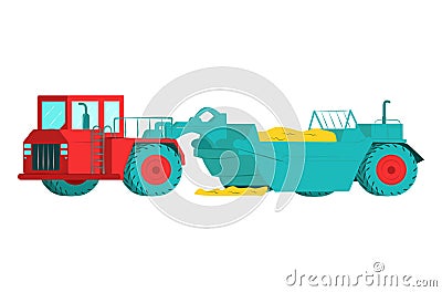 Harvester grain combine pouring soy bean farm field into tractor trailer harvest time isolated on white vector Vector Illustration