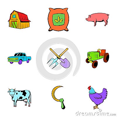 Harvesting icons set, cartoon style Vector Illustration