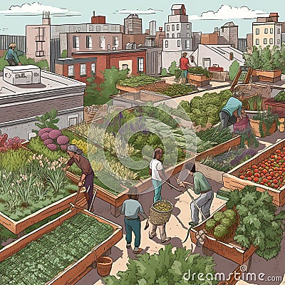 Harvesting a Rooftop Garden in the Heart of the City Stock Photo