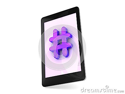 Hash tag or Number sign on a tablet smart phone Cartoon Illustration