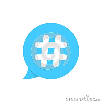 Hashtag on blue speech bubble Vector Illustration