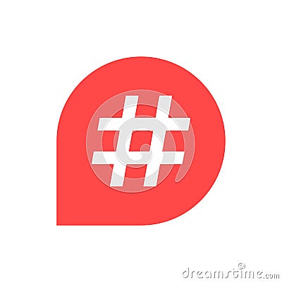 Hashtag icon in red bubble Vector Illustration