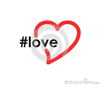 Hashtag love icon. Phrase from a social network. Heart icon Stock Photo