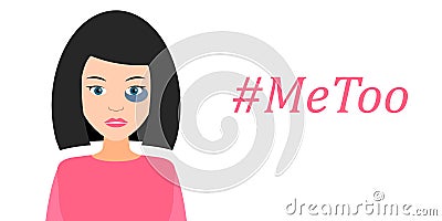 Hashtag Me Too. Girl with the bruise. Vector illustration. Cartoon Illustration