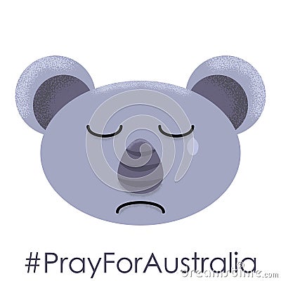 Hashtag Prey for australia sad crying koala with tear with effect noise isolated on white background with vector Vector Illustration