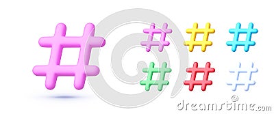 Hashtag set in 3d style. Social media concept. Internet network concept. Vector illustration Vector Illustration
