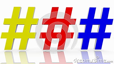 Hashtag signs in three colors Cartoon Illustration