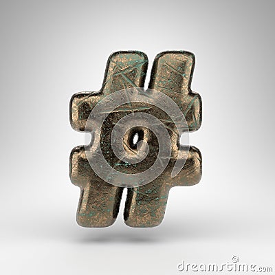 Hashtag symbol on white background. Bronze 3D sign with oxidized scratched texture Stock Photo