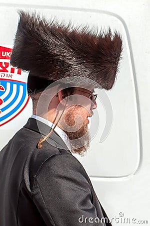 Hasid in the traditional headgear shtreimel. Rosh Hashanah, Jewish New Year Editorial Stock Photo