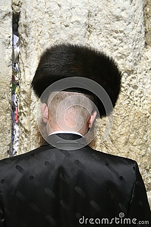 Hasidic jews by wailing wall Stock Photo