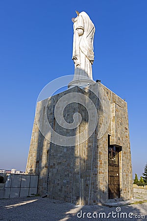 The biggest Monument of Virgin Mary in the world and panorama to City of Haskovo, Bulgaria Editorial Stock Photo