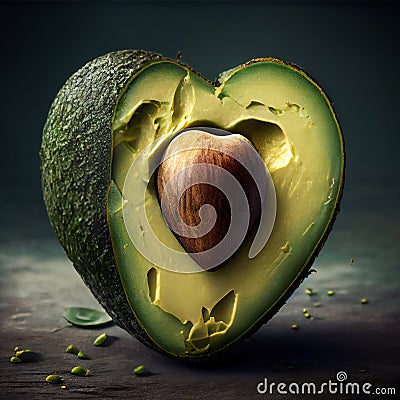 Hass avocado cut with shape heart. Illustration Stock Photo