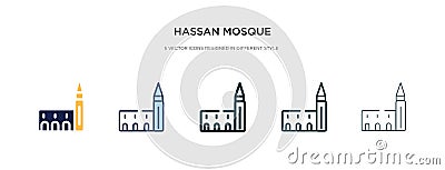 Hassan mosque icon in different style vector illustration. two colored and black hassan mosque vector icons designed in filled, Vector Illustration