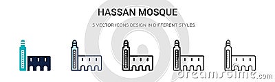 Hassan mosque icon in filled, thin line, outline and stroke style. Vector illustration of two colored and black hassan mosque Vector Illustration