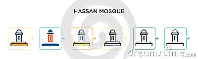 Hassan mosque vector icon in 6 different modern styles. Black, two colored hassan mosque icons designed in filled, outline, line Vector Illustration