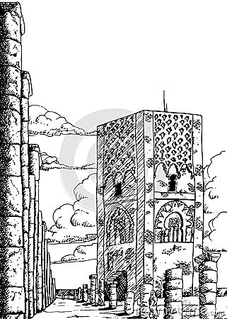 Hassan Tower among several columns in Rabat Stock Photo