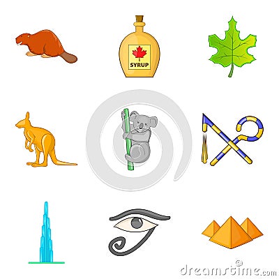 Hassle free travel icons set, cartoon style Vector Illustration