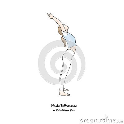 Hasta Uttanasana or Raised Arms Pose. Vector Vector Illustration