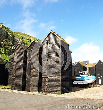 The Net Huts at Hastings Seafront, East Sussex, UK Editorial Stock Photo