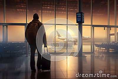 Hasty Man departure airport trip. Generate Ai Stock Photo