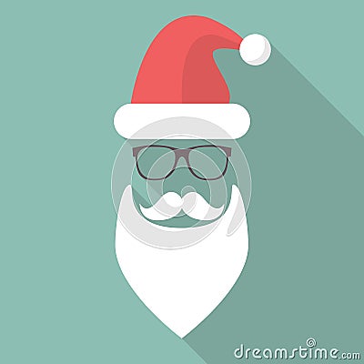 Hat, Beard, Mustache and Glasses of Santa Vector Illustration